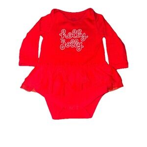 Cat & Jack Baby Girl 0-3M Holly Jolly Tutu Bodysuit Red Holiday Christmas Outfit